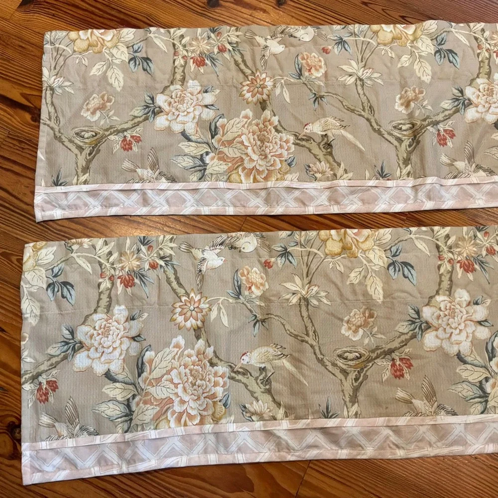 Pair Waverly Mudan Floral Bird Nest Window Valances 56x15.5
